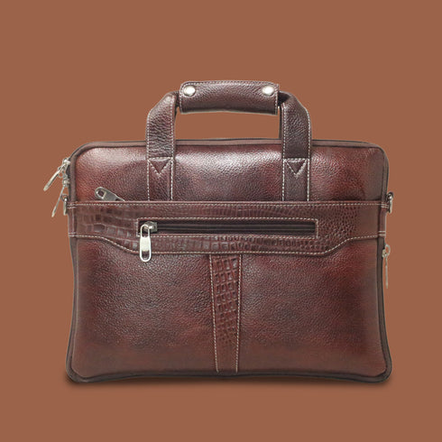Vedantix Genuine Leather Brown Laptop Messenger Bag For Men